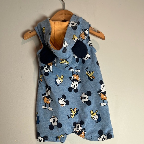 Disney Baby Mickey Mouse Hooded Romper w Ears 0-3M Boy - Picture 2 of 4